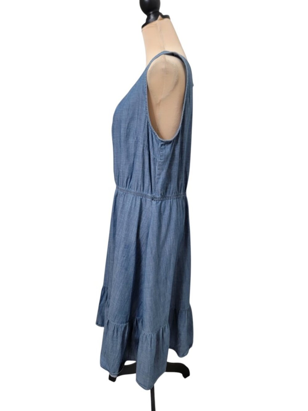 Talbots Size 14 Chambray Sleeveless Denim Flounce Hem Dress - Picture 3 of 11
